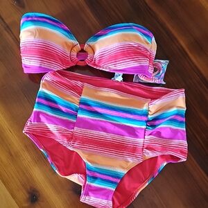 Aerie Striped Pink & Turquoise Bikini